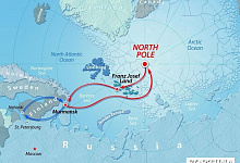 Nordpol Kreuzfahrt mit Atomeisbrecher 50 Years of Victory. Route