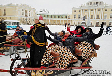 Pferdeschlittenfahrt, Winter, Pawlowsk in der Nähe von St. Petersburg. Russland